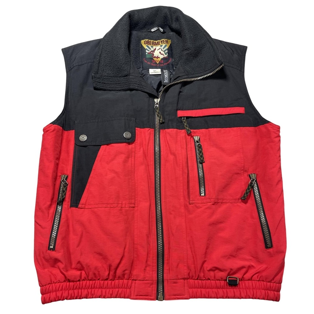 Vintage Obermeyer Vest Mens Large Red Black Ski Puffer Thermolite Fleece 90s